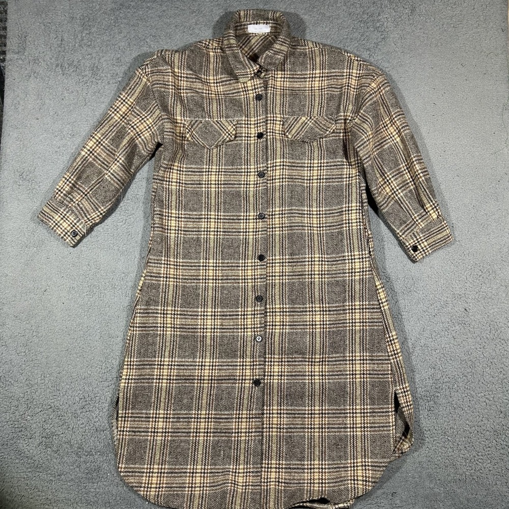 Oak + Fort Shirt Dress Shaket Women's Size Small Plaid Button Front
